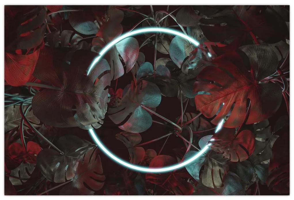 Obraz - Neónový kruh medzi palmami (90x60 cm)