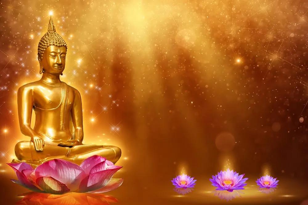 Samolepiaca tapeta Budha na zlatom pozadí