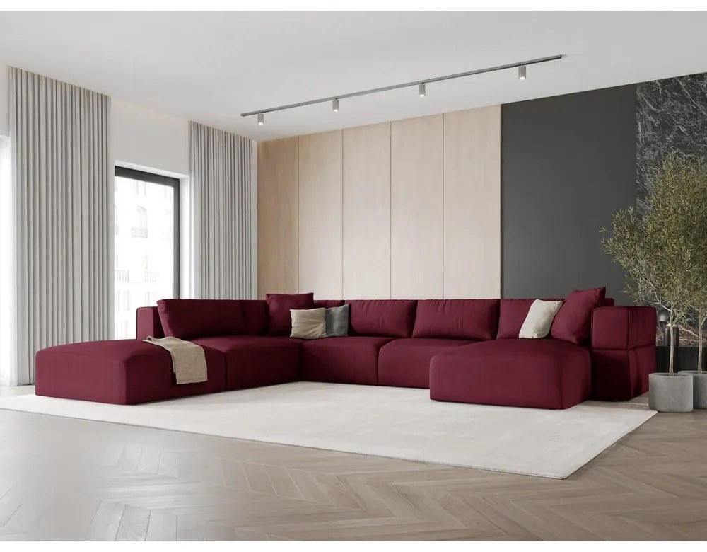 Vínovočervená rohová pohovka do "U", ľavý roh Esther - Milo Casa