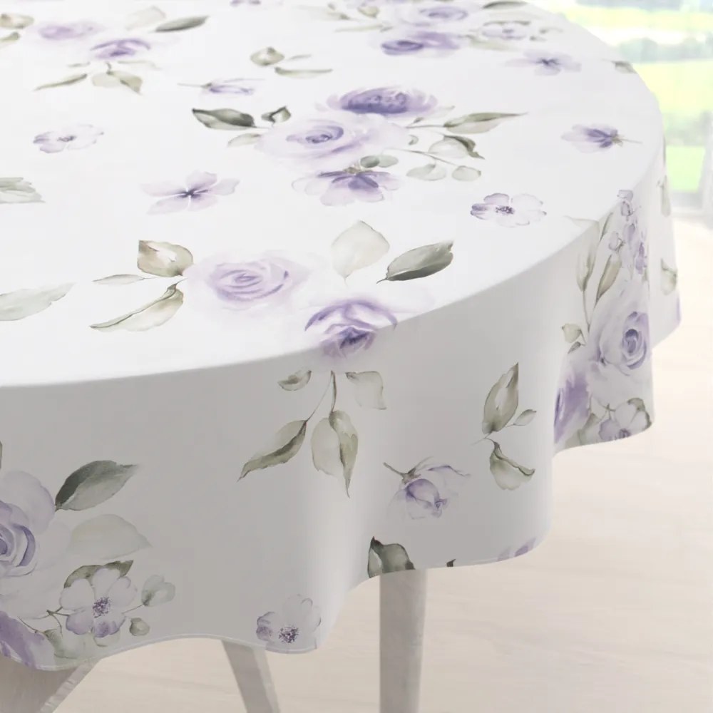 Biante Teflónový okrúhly obrus TF-024 Fialové ruže na bielom Ø 70 cm