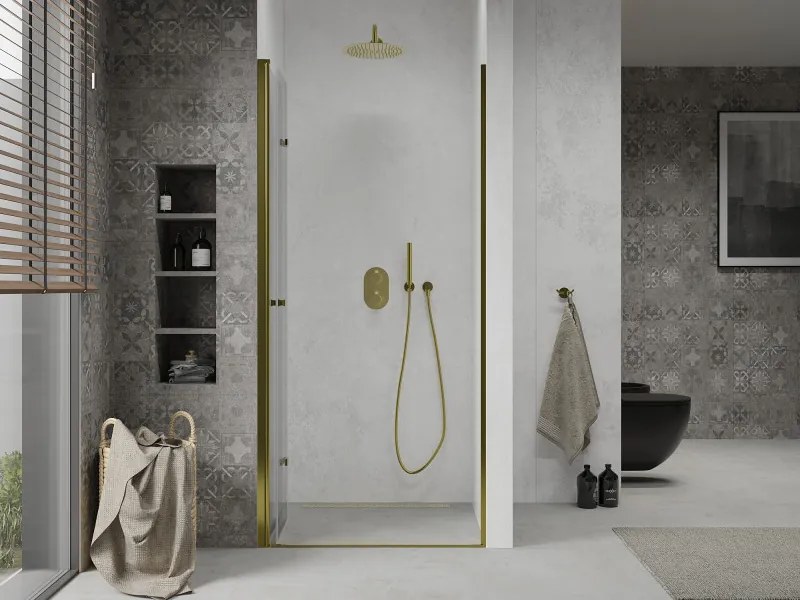 Mexen Lima, skladacie sprchové dvere do otvoru 100 x 190 cm, 6mm číre sklo, zlatý profil, 856-100-000-50-00
