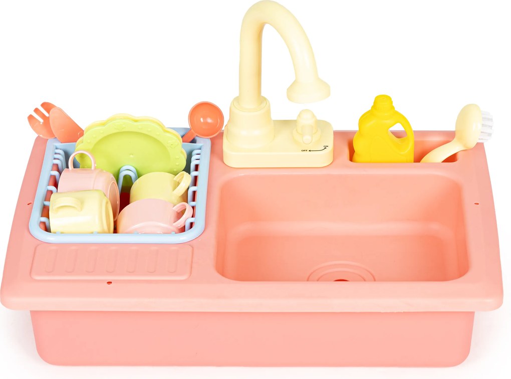 MULTISTORE Detský kuchynský drez s tečúcou vodou – hračkový drez na batérie, 12 ks príslušenstva