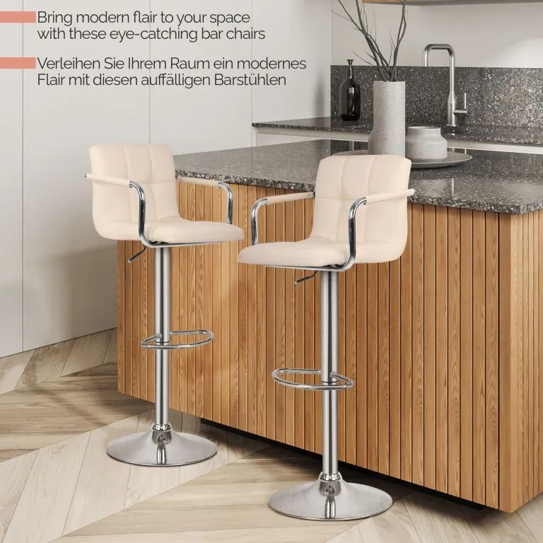 MIADOMODO Barová stolička 2ks, s lakťovými opierkami, béžová