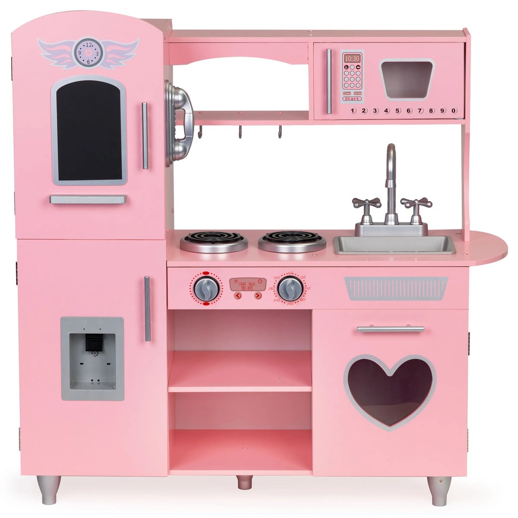 ECOTOYS Drevená detská kuchynka s efektmi zvuku, ružová