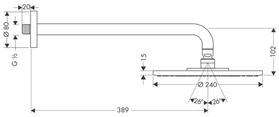 Hansgrohe Raindance S, hlavová sprcha 240 1jet so sprchovým ramenom, chrómová, HAN-27474000