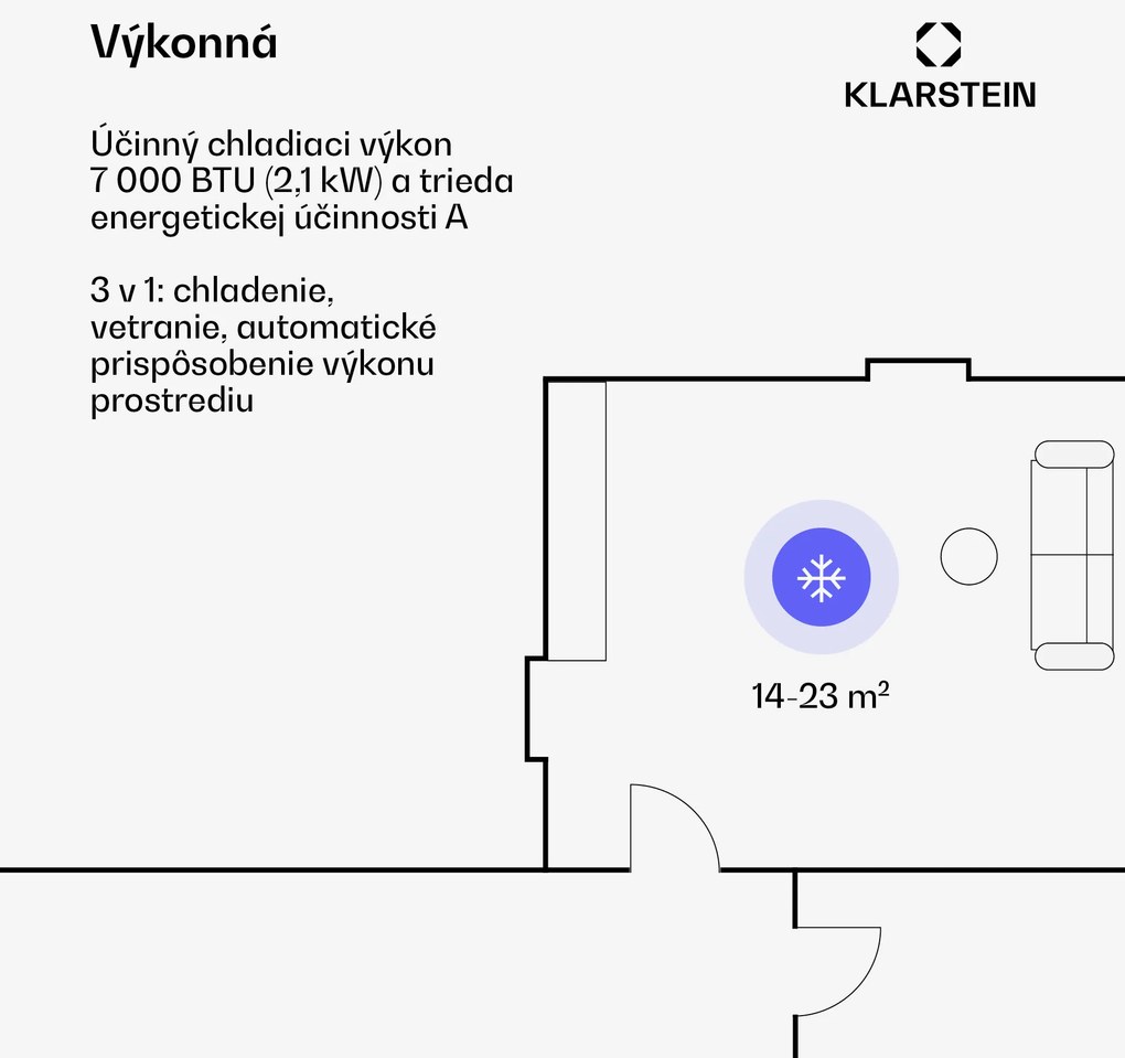Klarstein Aero Ring 7K, Smart, klimatizácia, 7 000 BTU, mobilná a inteligentná, pre max. 25 m², hlasové ovládanie