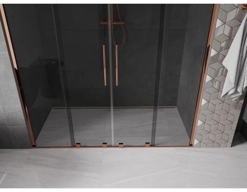 Mexen Velar Duo, posuvné sprchové dvere do otvoru 180 cm, 8mm šedé sklo, ružové zlato, 871-180-000-42-60