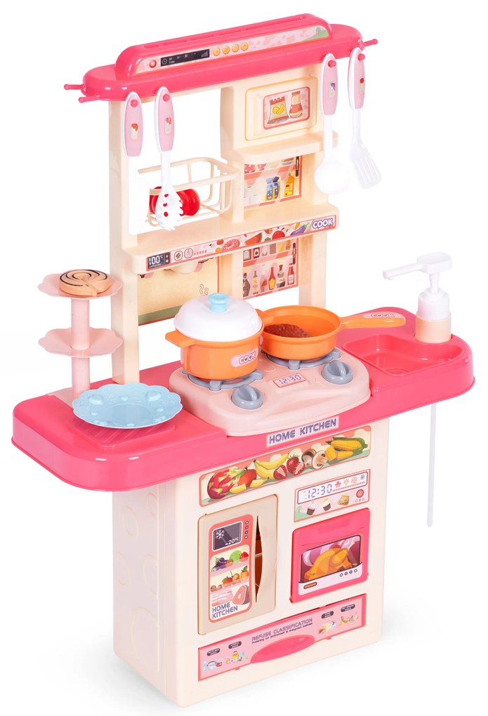Ružová detská kuchynka s LED, zvukmi a 10 doplnkami