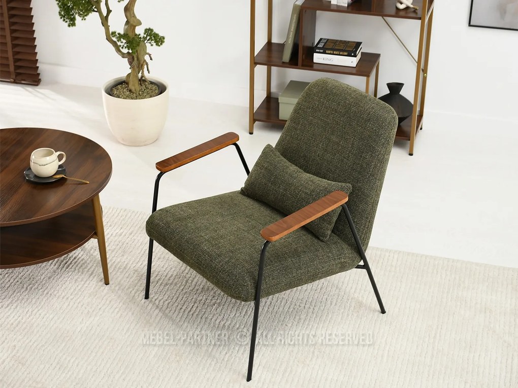 Kreslo Elba (zelená + orech). Akcia -20%. Vlastná spoľahlivá doprava až k Vám domov. 1110002