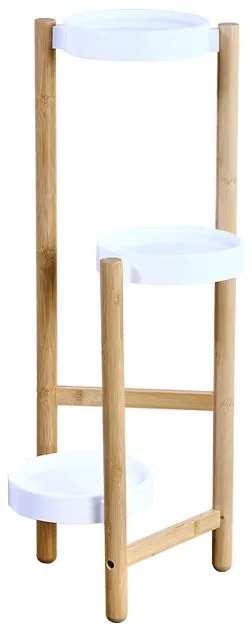 Stojan na kvety, 3-poschodový, drevo, biely