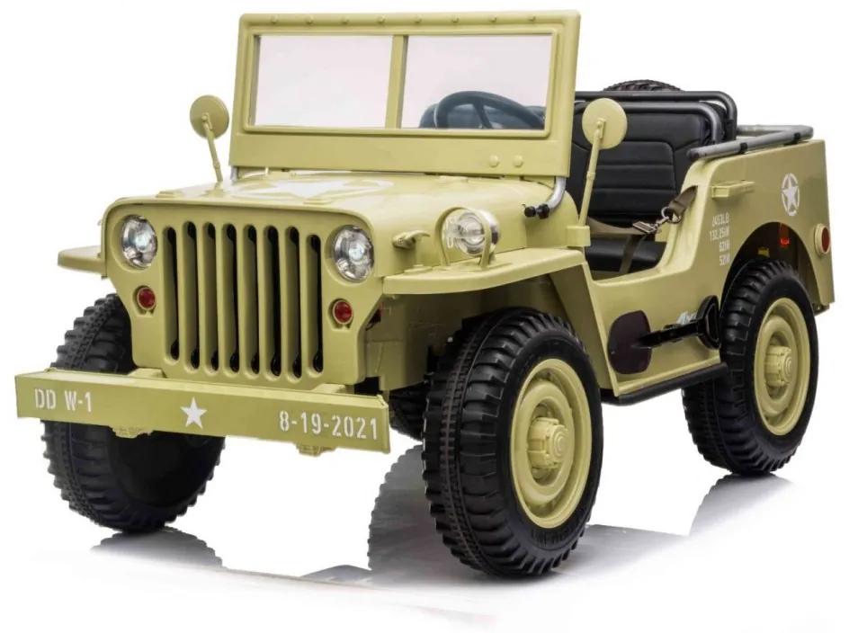 RAMIZ Elektrické autíčko - Retro vojenské vozidlo 4x4  - pieskové  - 158cm x 80cm x 82cm - MOTOR - 4x90W BATÉRIA - 24V/7Ah 2023