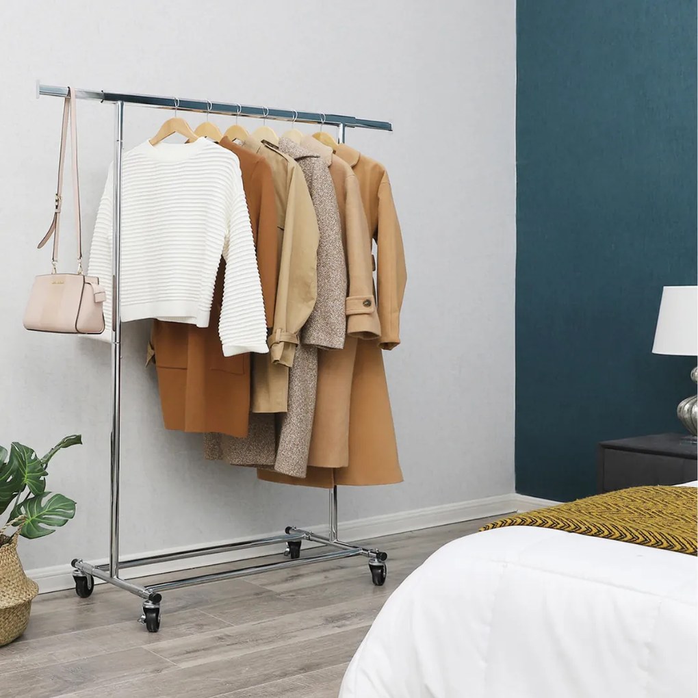 Stojan na oblečenie INEZ na kolieskach, max. 90 kg, 83,5x45x160cm, strieborná Jurhan
