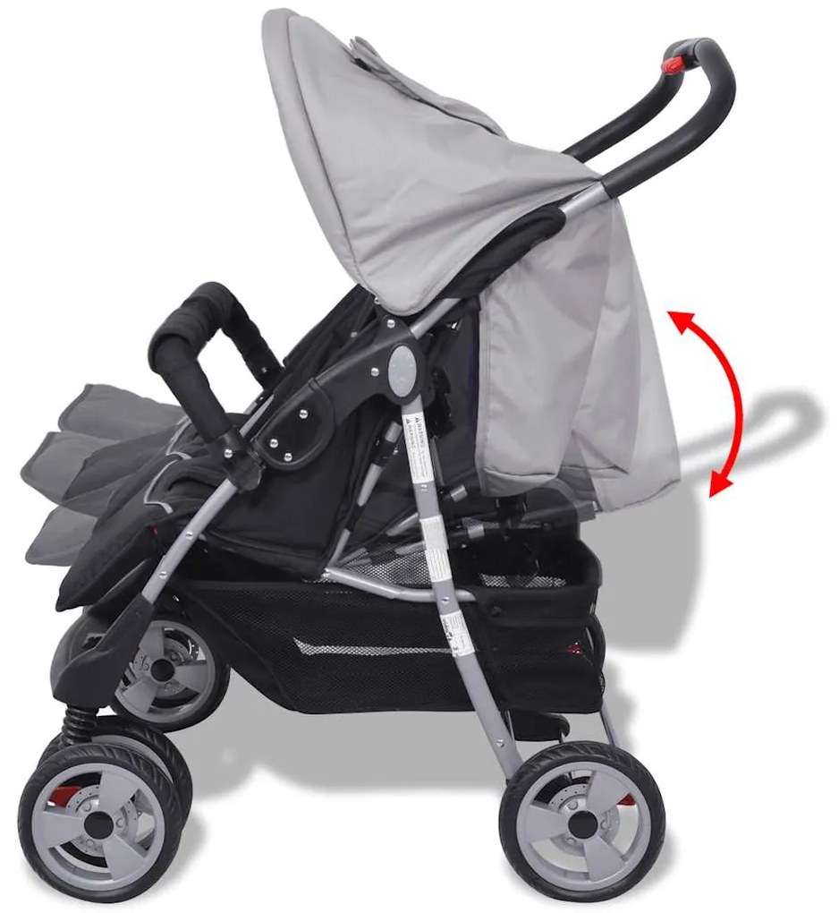 Oceľový kočík pre dvojičky , čierny a šedý