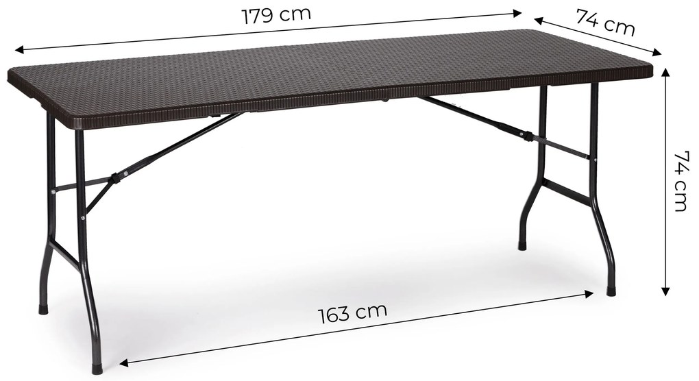 Skladací záhradný stôl, 180 cm, ratan