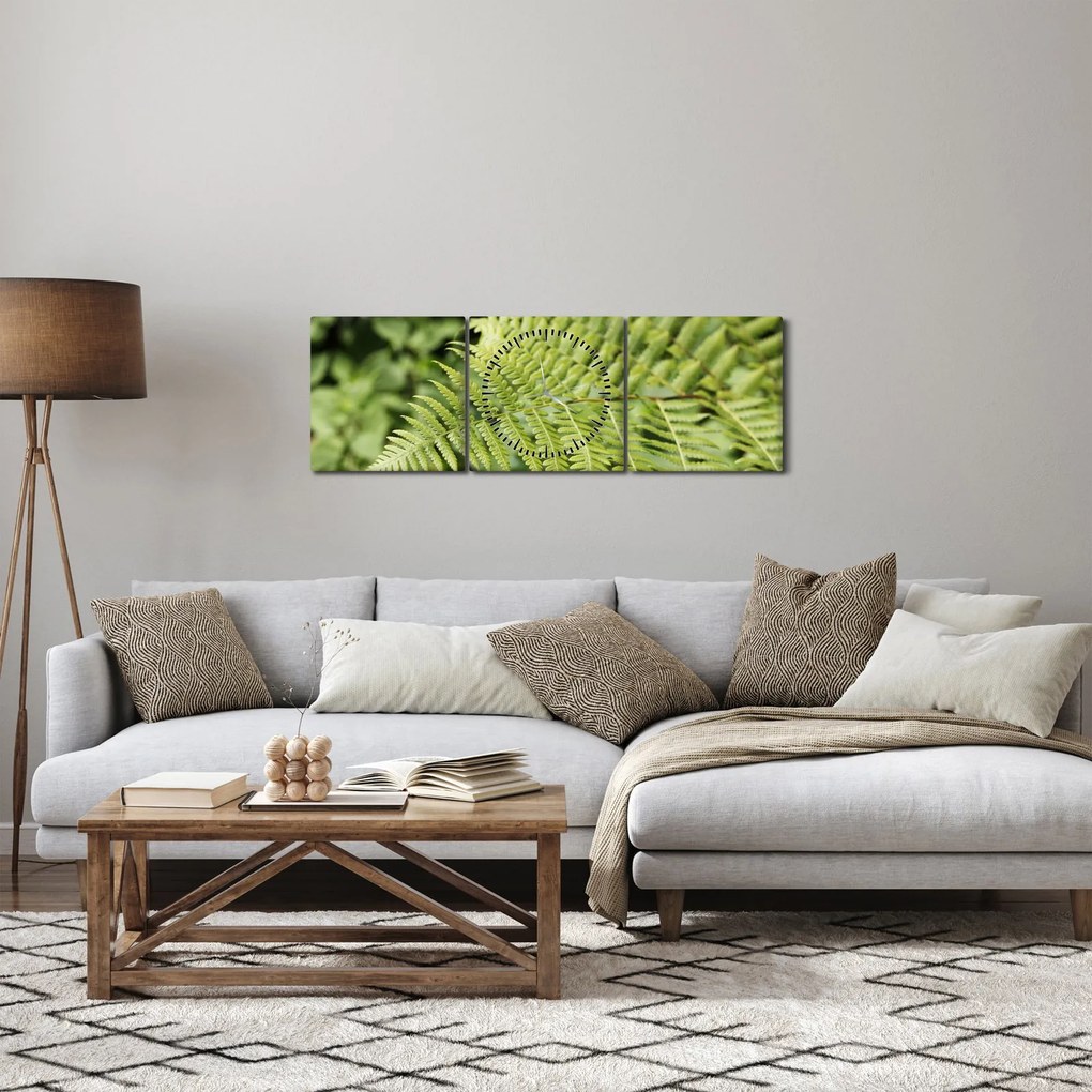 Obraz - Papradinový list (s hodinami) (90x30 cm)