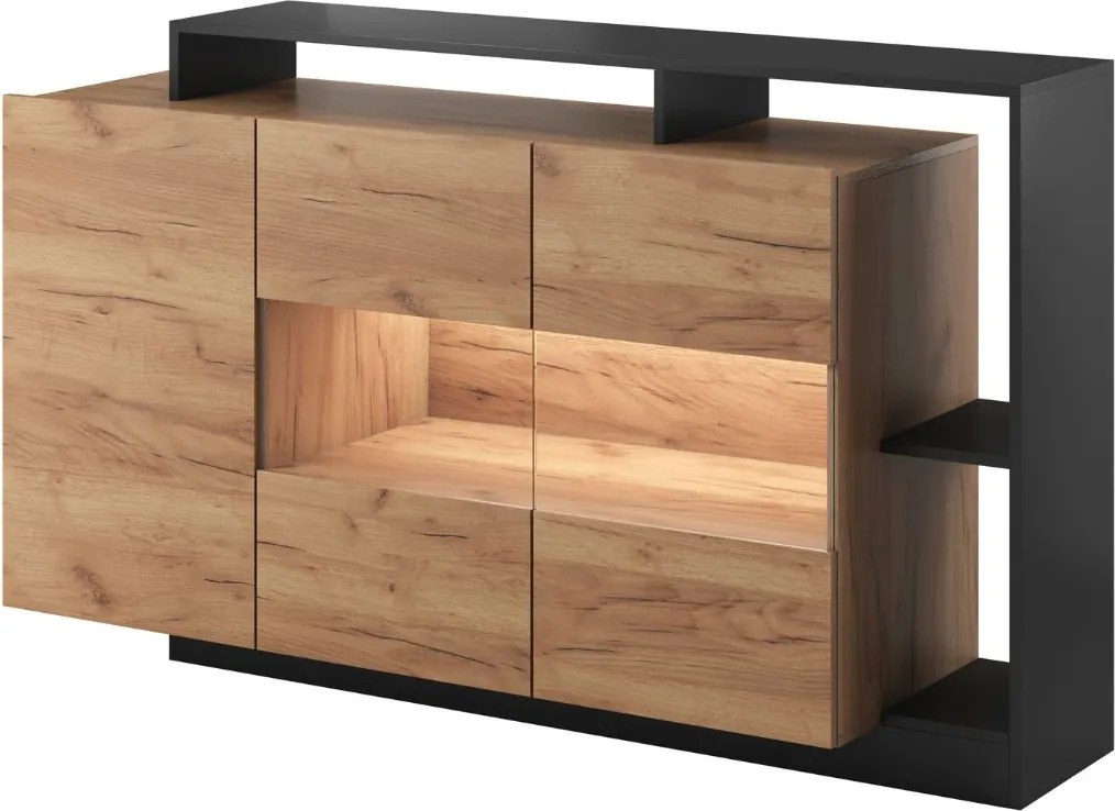 Komoda do obývačky Alva grafit + dub craft 155 cm