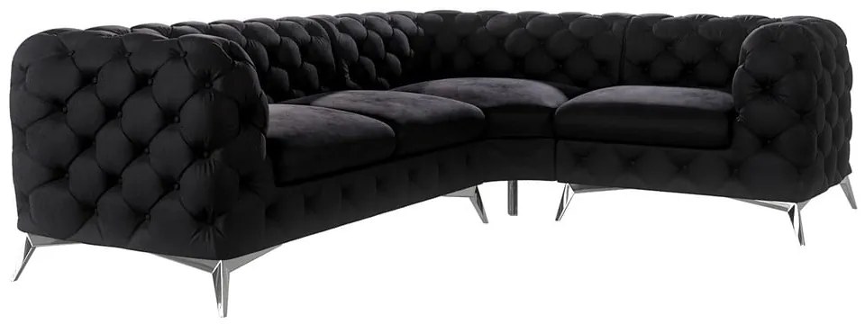 Čierna zamatová rohová pohovka (pravý roh/do L) Chelsea – Ropez