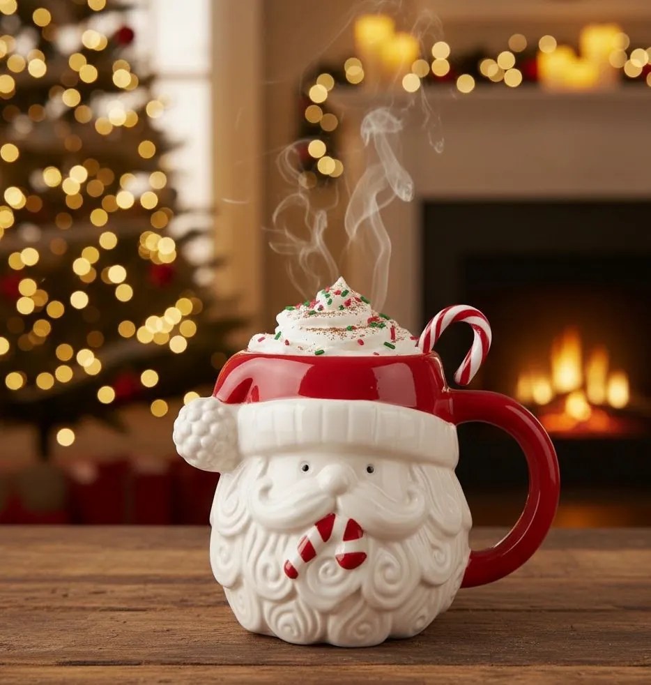Bielo-červený keramický hrnček Santa Claus- 15*11*11 cm / 500 ml