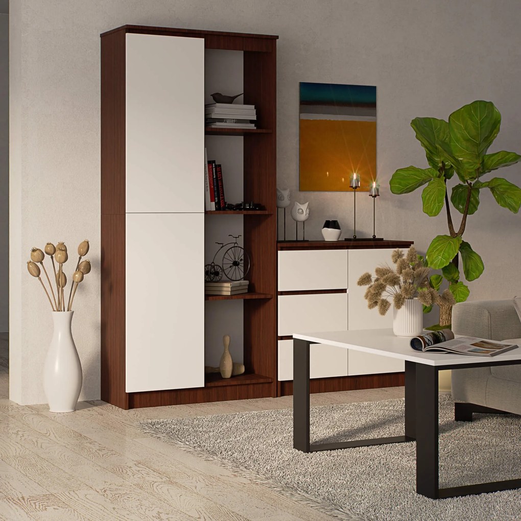 Regál Rexa 80 cm 1 skrinka a 4 police wenge/biela