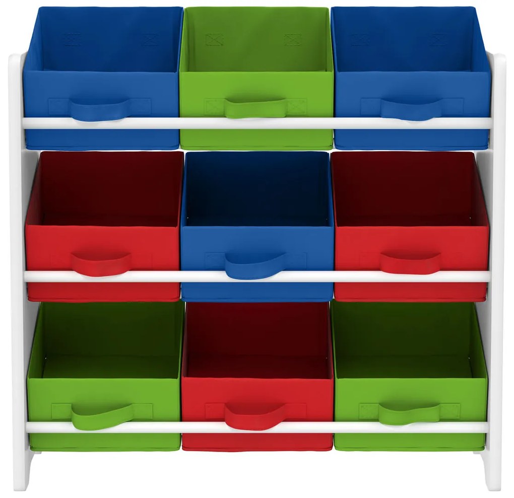 Livarno home Skladovací regál s 9 textilnými boxami (zelený/červený/modrý) (100351417)