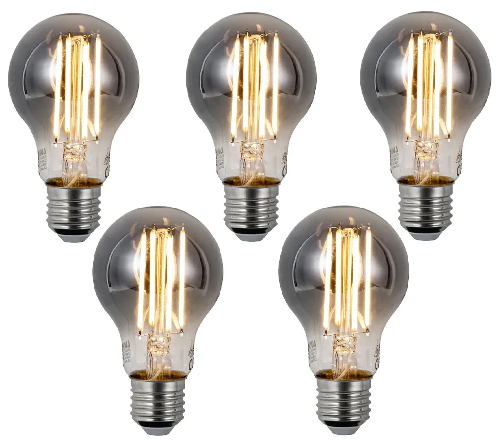 Sada 5 ks Inteligentné stmievateľné LED žiarovky E27 A60 dymové 4,9 W 150 lm 1800 K
