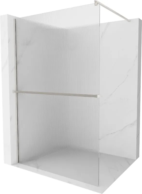 Mexen Kioto+, sprchová zástena Walk-In s poličkou a vešiakom 140 x 200 cm, 8mm sklo s rebrovým vzorom, brúsená oceľ profil, 800-140-121-97-09
