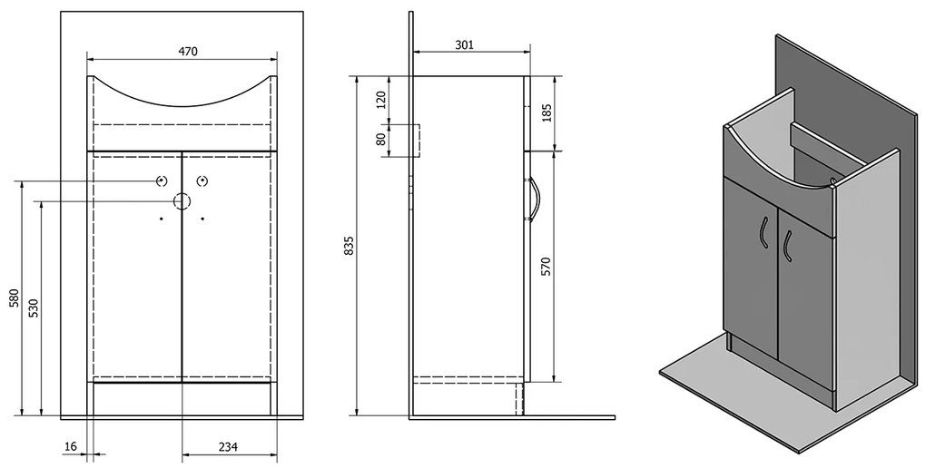 Aqualine Aqualine, SIMPLEX ECO 50 umývadlová skrinka s umývadlom 47x83,5x29cm, SIME500