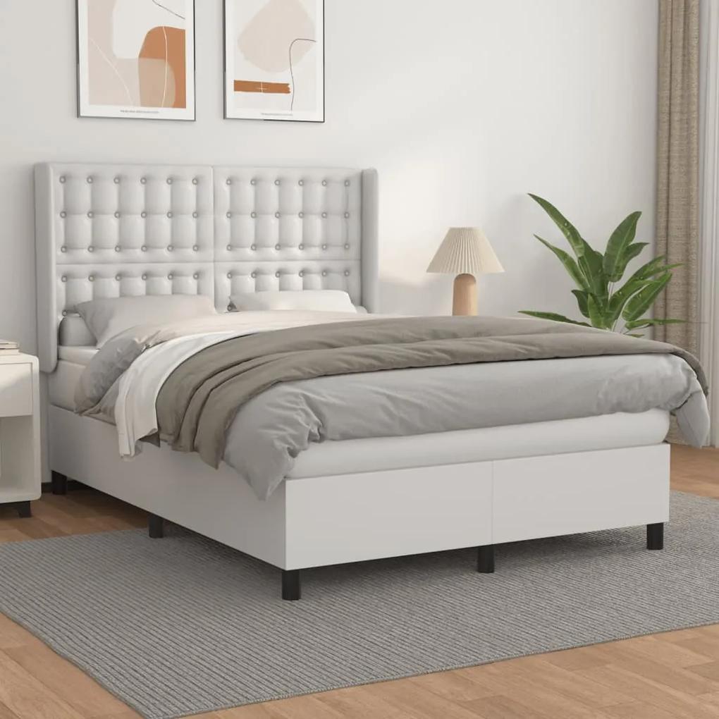 Boxspring posteľ s matracom biela 140x200 cm umelá koža 3132502