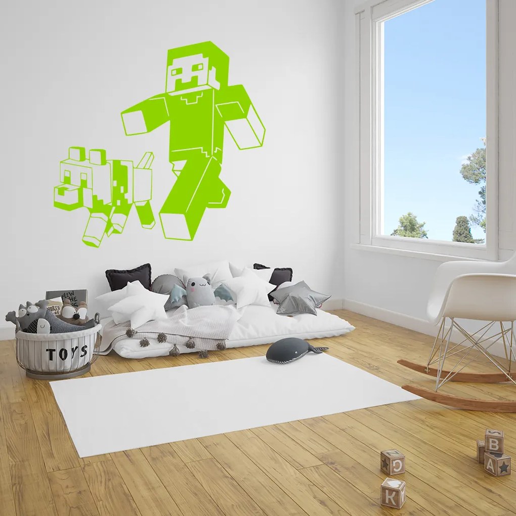 Veselá Stena Samolepka Minecraft so psom Farba: modrá, Veľkosť: 40 x 38 cm