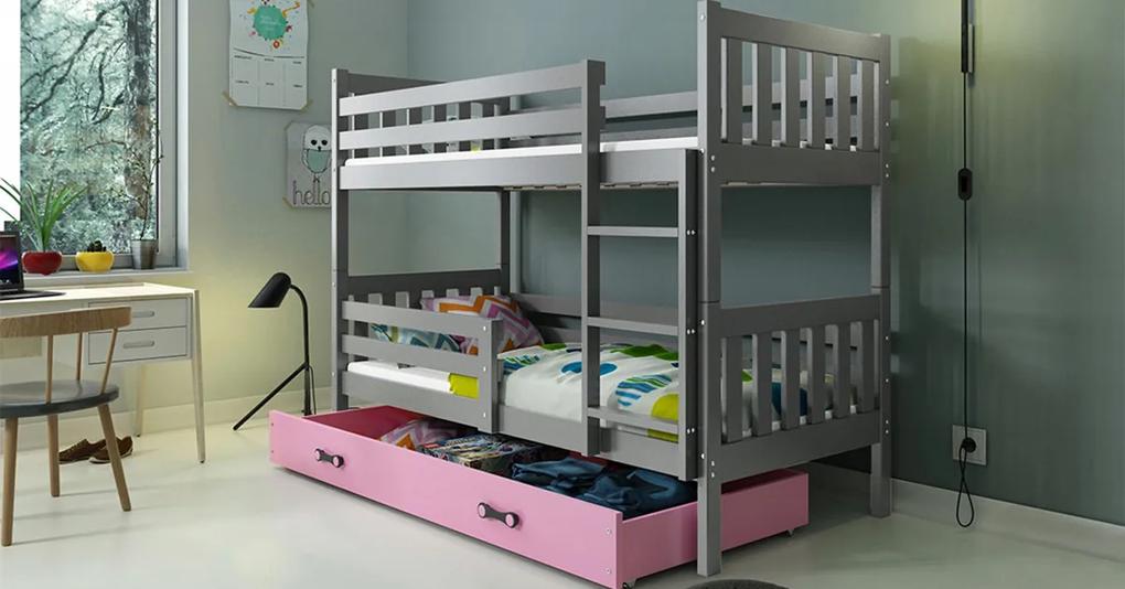 Interbeds Poschodová posteľ Carino so zásuvkou 190x80 grafitovo ružová