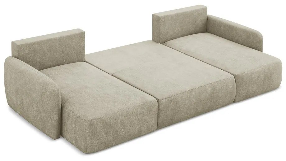 Béžová ženilková rozkladacia/s úložným priestorom rohová pohovka (do tvaru "U") Lilo – Makamii