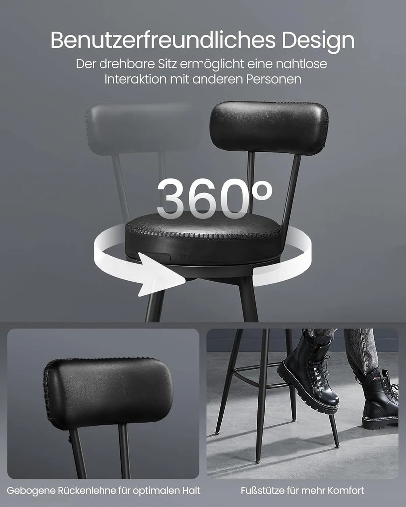 Kolekcia VASAGLE EKHO - Sada 2 ks barových stoličiek, otočné s operadlom, 76 cm, čierne