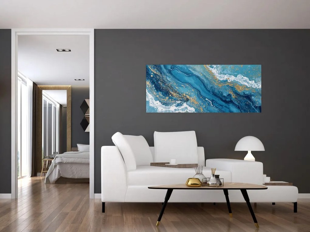 Obraz - Bledomodrý mramor so zlatom II. (120x50 cm)