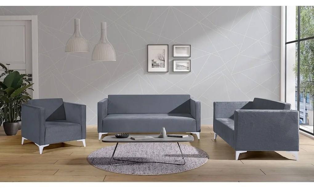 Sedacia súprava Denim 3+2+1, Dostupné poťahy: Solo 251, Farby nožičiek: biely lesk