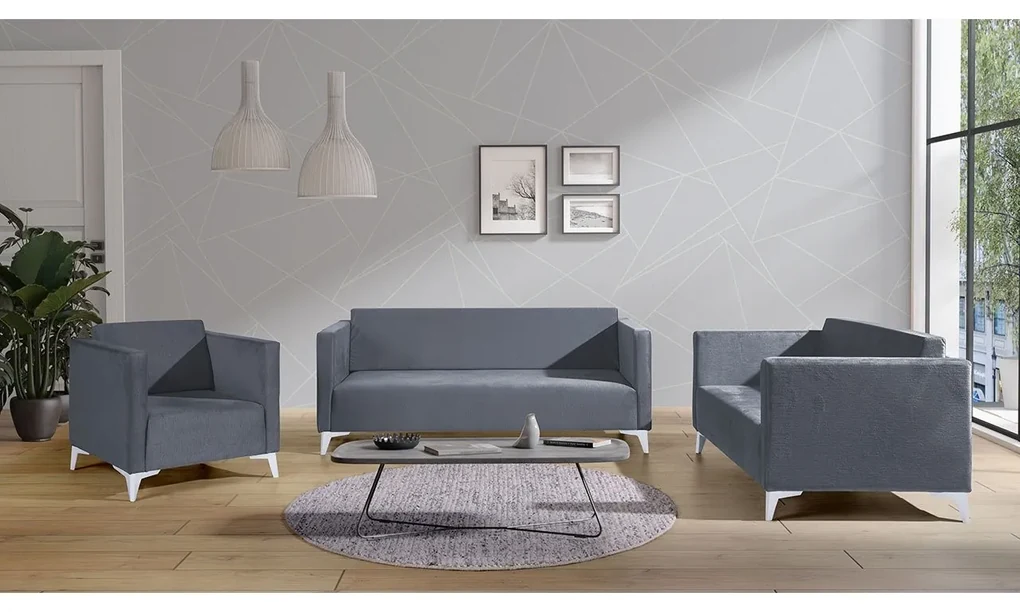 Sedacia súprava Denim 3+2+1, Dostupné poťahy: Solo 263, Farby nožičiek: biely lesk