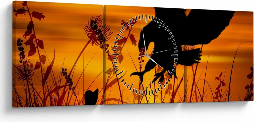 Obraz siluety dravca (s hodinami) (90x30 cm)