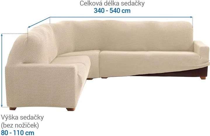 Super strečové poťahy NIAGARA smotanová rohová sedačka (š. 340 - 540 cm)