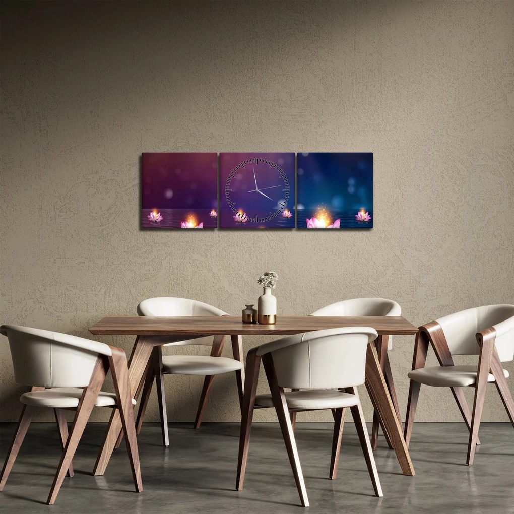 Obraz - Čarovné lekná (s hodinami) (90x30 cm)