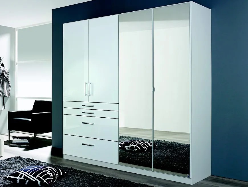 Šatníková skriňa Homburg, 181 cm, biela/lesklá biela