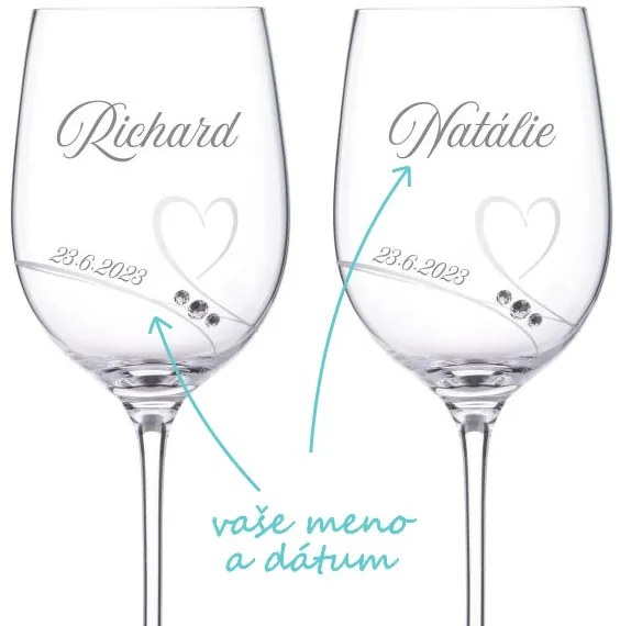 Svadobné poháre na víno Diamante Romance, 2 ks
