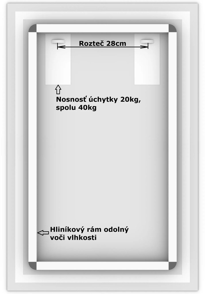 LED zrkadlo Moderna 60x90cm teplá biela - diaľkový ovládač Farba diaľkového ovládača: Čierna