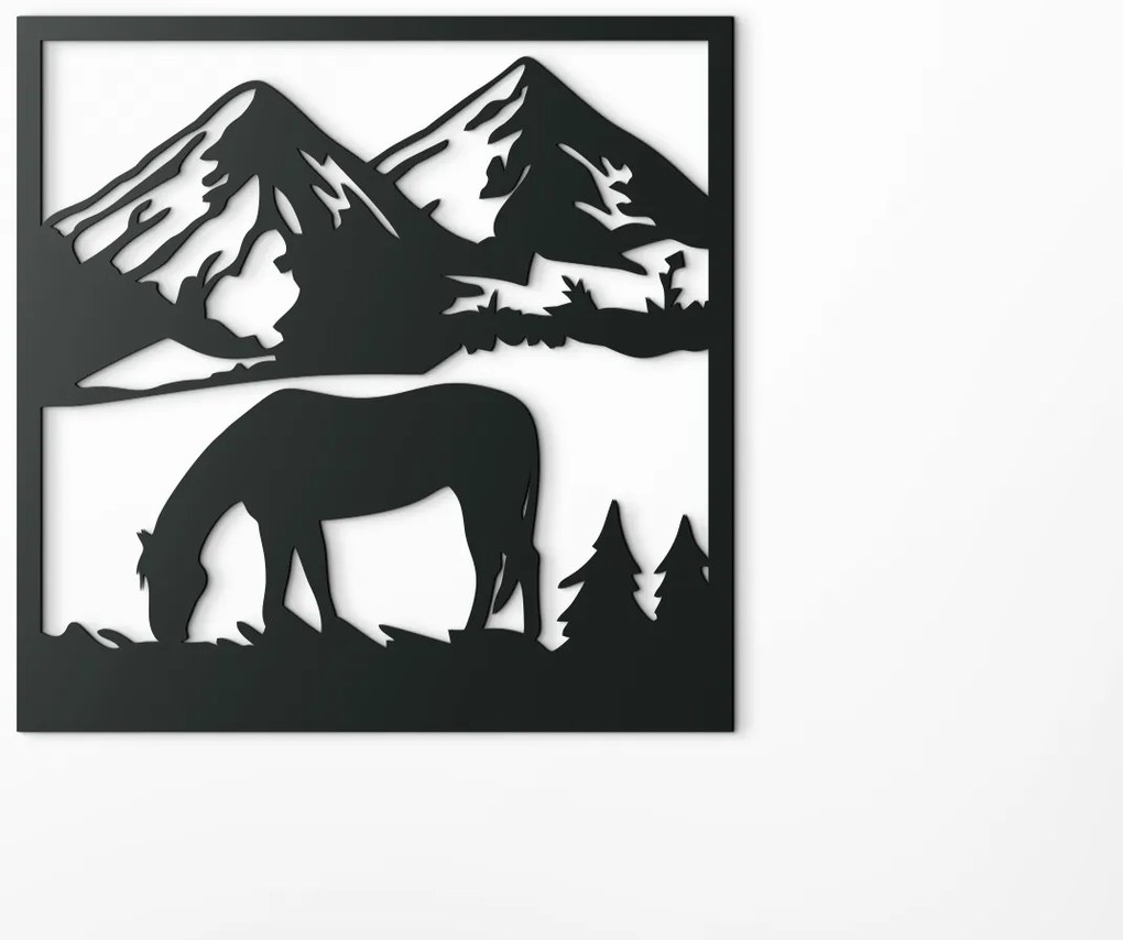 drevko 3D obraz na stenu Pasúci sa kôň Rozmer obrazu: 32,5 x 32,5 cm, Farba dekorácie: Čierna