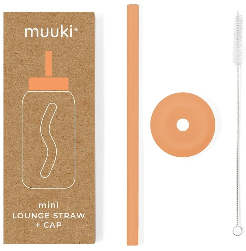 Silikónová slamka s čistiacou kefkou/s viečkom Tropical Papaya – Muuki