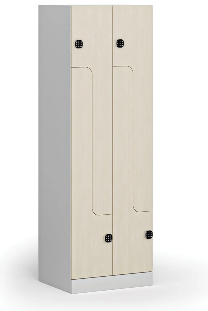 Kovová šatníková skrinka S1 Z, 4 oddiely, 1850 x 600 x 500 mm, demont, kódový zámok, laminované dvere, breza