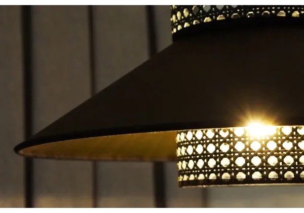 Duolla - Luster na lanku RIO RATTAN 1xE27/15W/230V pr. 45 cm čierna/zlatá