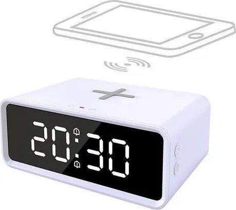 Solight CA07W - Digitálne hodiny s bezdrôtovou nabíjačkou Qi 230V/CR2032 biela