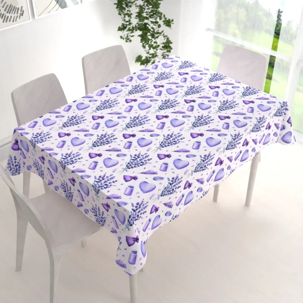 Biante Dekoračný obdĺžnikový obrus PML-055 Levandule a srdcia na bielom 100x160 cm