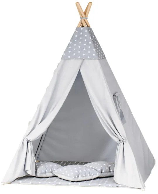 Detský stan Tipi hviezdy sivý