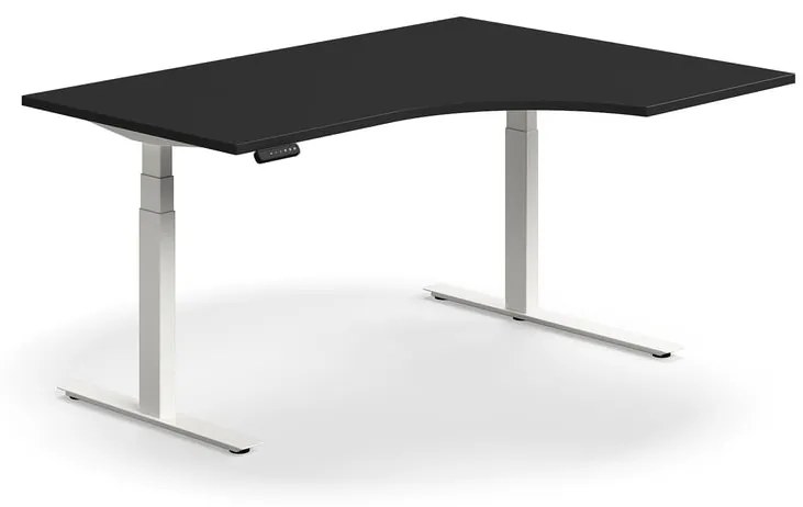 Výškovo nastaviteľný stôl QBUS, rohový, 1600x1200 mm, biely rám, čierna