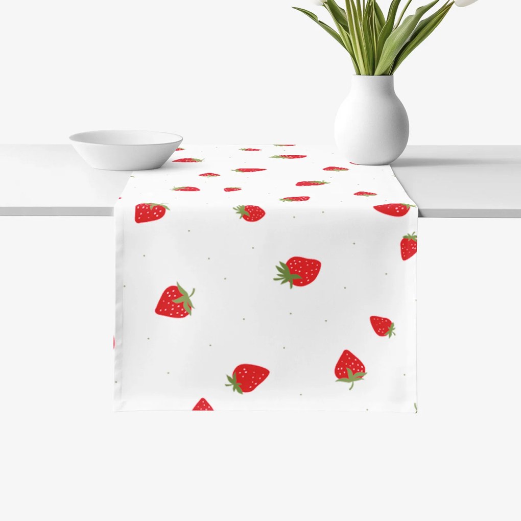 Goldea behúň na stôl 100% bavlnené plátno - svieže jahody 50x160 cm